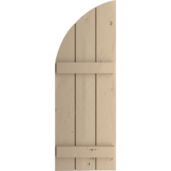 Knotty Pine 3 Board Joined Board-n-Batten W/Quarter Round Arch Top Faux Wood Shutters, 16.5W X 54H